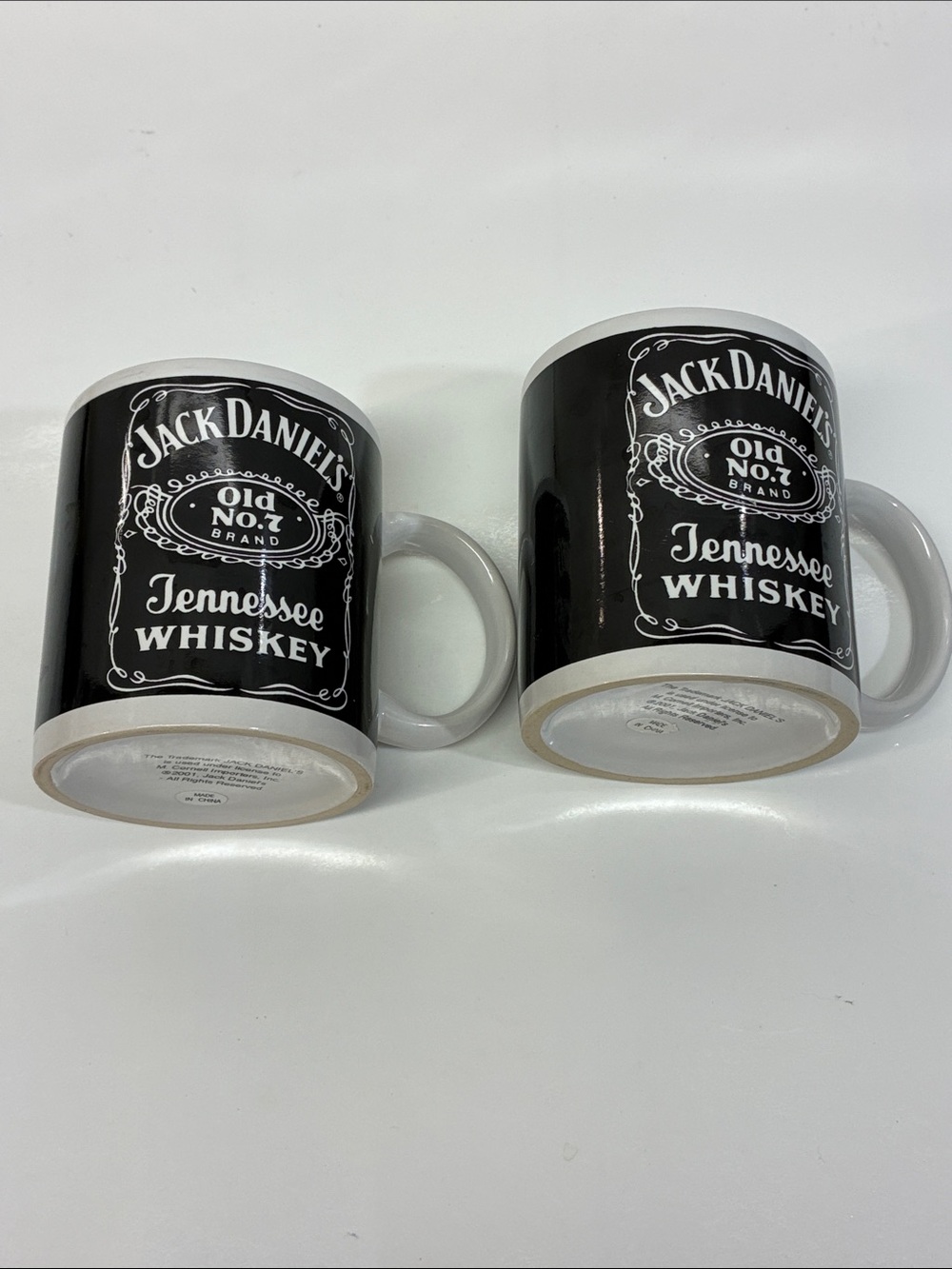 Jack Daniels Black and White Tennessee Whiskey Logo Mugs Set of 2